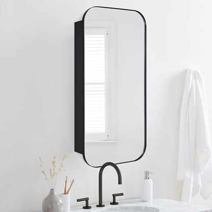 TEHOME Black Rectangle Long Bathroom Medicine Cabinet with Mirror Matt Black Recessed and Surface Mount Stainless Steel Metal Framed Rounded Rectangular Bathroom Cabinet with Mirror 20x40'' - size: 20 x 40''