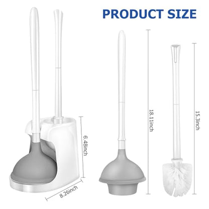 2 in 1 Toilet Brush and Plunger Set, with Holder, White, 2 Packs | Heavy Duty, Hidden Design, Home Essentials, Bathroom Cleaning, Toilet Bowl, Bathroom plunger and brush set