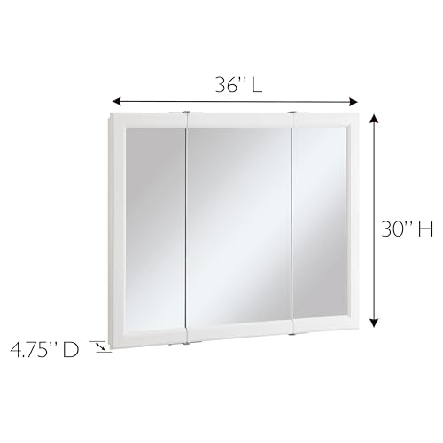 Design House Wyndham Tri-View Medicine Cabinet, 36", White | Wall Mount, Transitional, Wood, Bath, 545103-WHT - color: White, size: 36 in. W x 30 in. H