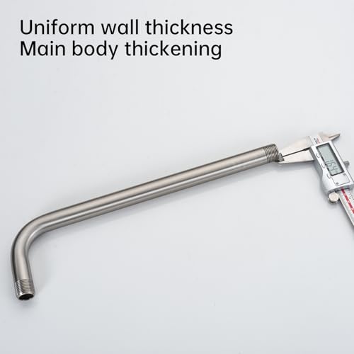 Joyrain Shower Arm Extension with Flange Base, 304 Stainless Steel Extension Pipe, Adjustable Flexible Shower Arm (Brushed stainless teel, 12-Inch L-Shaped Extension Arm) - color: L-Shaped Extension Arm( 12-In), size: Brushed stainless teel