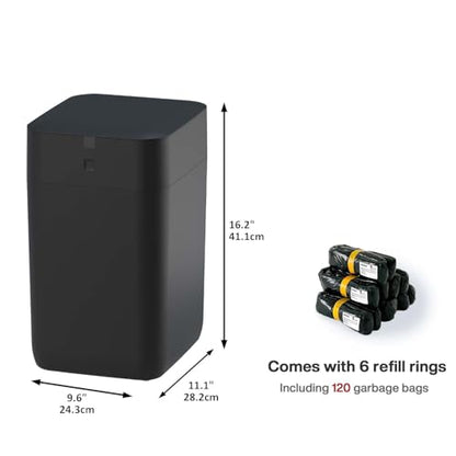 Airdeer Automatic Trash Can, 4 Gallon Self Sealing and Self-Changing Smart Trash Can Motion Sensor, Touchless Garbage can with lid for Kitchen Bathroom Bedroom, 6 Refill Rings(A1, Black)