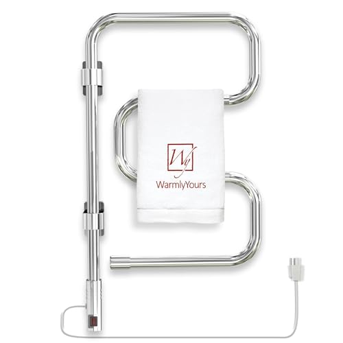WarmlyYours Elements Heated Towel Rack, 4 Bars, Swivel | Wall-mounted swivel electric towel warmer, polished chrome, plug-in drying rack for bathroom, gentle even warmth