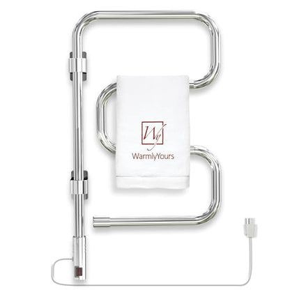 WarmlyYours Elements Heated Towel Rack, 4 Bars, Swivel | Wall-mounted swivel electric towel warmer, polished chrome, plug-in drying rack for bathroom, gentle even warmth