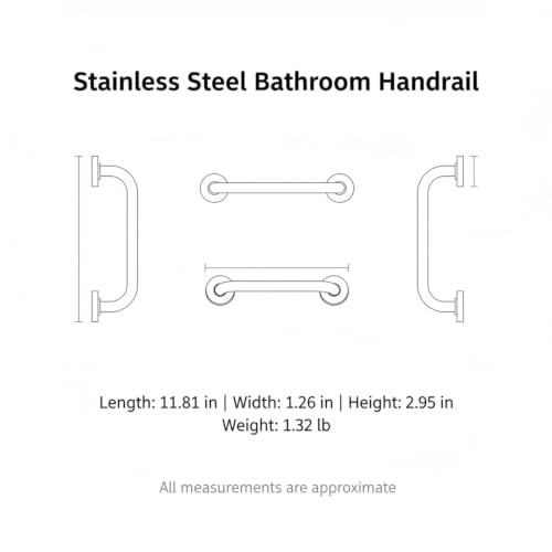 Stainless Steel Bathroom Grab Bar, Silver Textured Grip Handrail for Shower and Bathtub, Durable Wall Mount Rail - size: 11.81 x 1.26 x 2.95 in