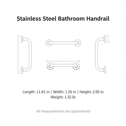 Stainless Steel Bathroom Grab Bar, Silver Textured Grip Handrail for Shower and Bathtub, Durable Wall Mount Rail - size: 11.81 x 1.26 x 2.95 in