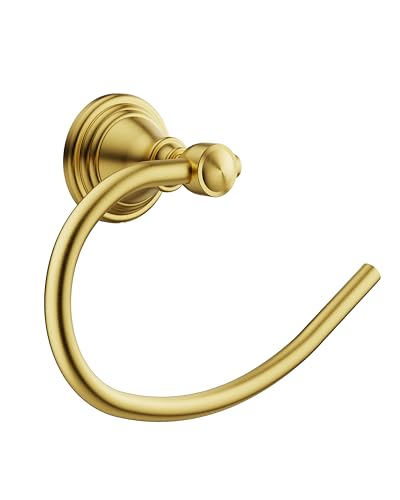 Gold Towel Ring Wall Mounted for Bathroom, Hand Towel Holder | Brushed 304 Stainless Steel Heavy Duty Towel Hanger Waterproof & Rustproof Towel Holder Raised Base - color: Gold