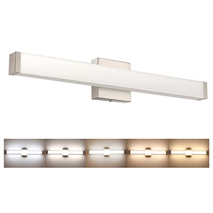 24" LED Vanity Light, 14W 5CCT Dimmable, Brushed Nickel | Wall Bar Light, Rust & Moisture Resistant, Dimmable 2700K-5000K, Energy-saving, moisture-proof, Dresser Bathroom over Mirror - color: Brushed Nickel, size: 24 inch 5CCTDimmable