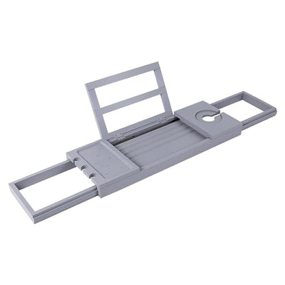 Utoplike Bathtub Tray Caddy Bamboo, Grey Bath Table for Tub Adjustable | Bathroom Organizer with Book Tablet, Wine Glass Cup, Towel Holder - color: 19.8-33.5 in Grey
