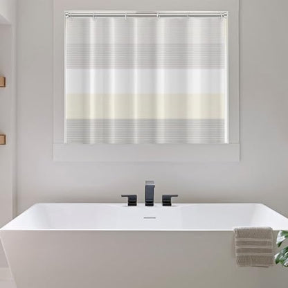 Boho Beige Brown Striped Small Bathroom Window Curtain 36" Wx48 L | Gray Bohemian Geometric, Polyester Waterproof, Machine Washable, Kitchen Dishwasher Cabinet , Easy to Install with 6 Hooks - color: Beige, size: 36"W x 48"L (Pack of 1)