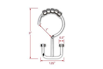 HK1SS Deco Flat Double Roller Shower Curtain Hooks; Chrome - color: Chrome