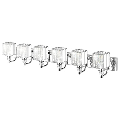 Ralbay Crystal Vanity Light 6 Light 48''Modern Chrome Bathroom Vanity Lighting Over Long Mirror Crystal Bathroom Wall Lighting Fixtures - color: Square-Chrome, size: 48 inch