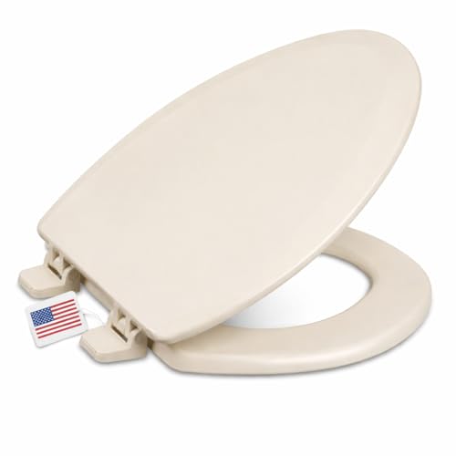 Centoco Heavy-Duty Elongated Toilet Seat, Wood Core/Plastic Finish, Biscuit | Wood Core with Scratch-Resistant Plastic Finish, Won't Crack or Fade, Made in the USA, DSAMAZ9-416 - color: Biscuit, size: Standard Elongated