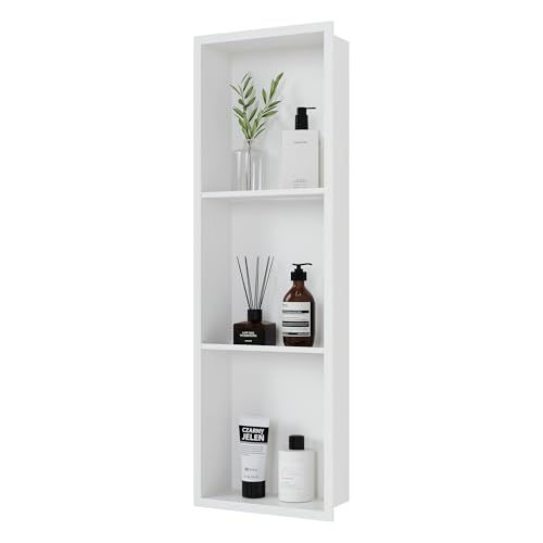 Qeke Stainless Steel Shower Niche 12" X 36", 3-Tiers Wall Niche, White | No tile Needed, Recessed Niche for Bathroom Storage,Waterproof & Space Saving, Over Mount Installation - color: Matte White, size: 12" × 36"