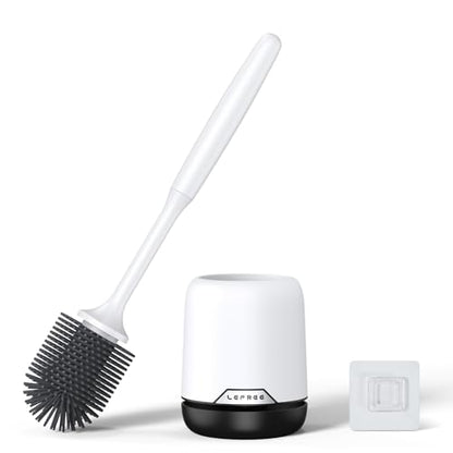 Silicone Toilet Brush and Holder Set with Ventilated Holder, Floor Standing & Wall Mounted Toilet Scrubber - color: Black, size: 1 Pack