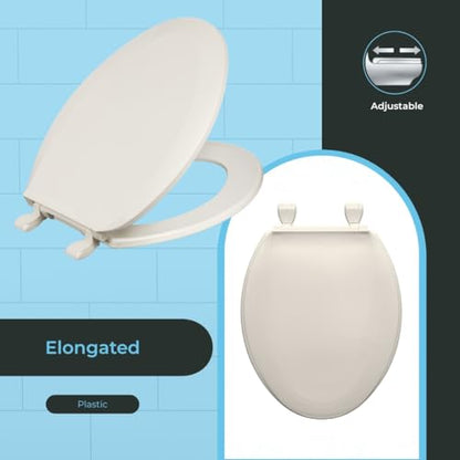 Centoco Elongated Toilet Seat, Economy, USA, DSAMAZ16-416, Biscuit | Closed Front, Cover, Plastic, Made in the USA - color: Biscuit, size: Elongated