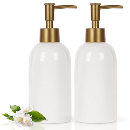 Natheeph 14OZ Soap Dispenser for Bathroom/Kitchen Fill Hand Soap/Dish Soap | Ceramic Soap Dispenser Refillable Shampoo/Lotion/Liquid/Detergent for Bathroom/Kitchen, Soap Pump Dispenser Bottle, 2PC White - color: 2pc White