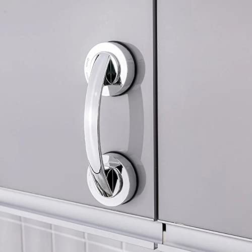 WANLIAN Powerful Suction Cup Glass Mirror Door Handle, Refrigerator Drawer Bathroom Suction Cup wall handrail, Bathtub Shower Handle Kitchen Drawer Cabinet Handle (Silver) | Can be used for glass sliding doors, refrigerator doors, kitchen drawers, cabinet