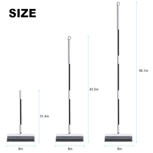 Floor Scrub Brush with Long Handle, Heavy-Duty Stiff Bristles, V-Shape Floor Scrubber Brush for Tile, Concrete & Grout Lines, Stand-Up Cleaning for Garage, Bathroom, Deck & Patio