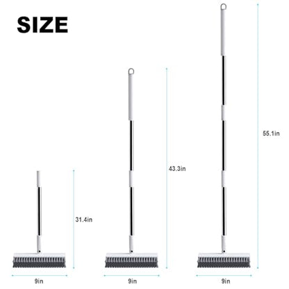 Floor Scrub Brush with Long Handle, Heavy-Duty Stiff Bristles, V-Shape Floor Scrubber Brush for Tile, Concrete & Grout Lines, Stand-Up Cleaning for Garage, Bathroom, Deck & Patio