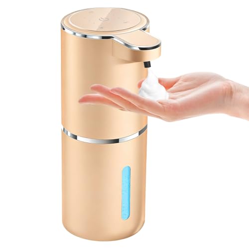 Automatic Foaming Soap Dispenser - Hand Free Pump Touchless Soap Dispenser USB Rechargeable Dispenser with 380ml, 4levels Adjustable Dispenser for Bathroom Kitchen - color: Golden-foaming