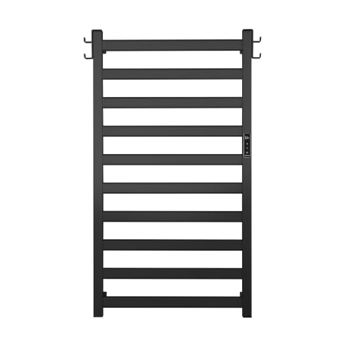 EA15 Series Heated Towel Rack, 10 Bar, Black | Classic Square Tube, Dual Hooks, Built-in Thermo Control and Timer, Memory Function, Works with Smart Plug - color: Black, size: 10 Bar