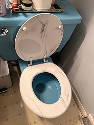 Round Toilet Seat Wood Toilet Seat Prevent Shifting with Zinc Alloy Hinges American Standard Size Toilet Seat Easy to Install also Easy to Clean(Round,Marble) - color: Marble, size: Round