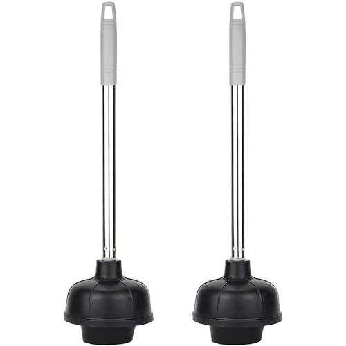 SteadMax Heavy Duty Toilet Plunger, Rubber Cup, Steel Handle, Gray (2 Pack) - color: 2 Pack - Gray Handle