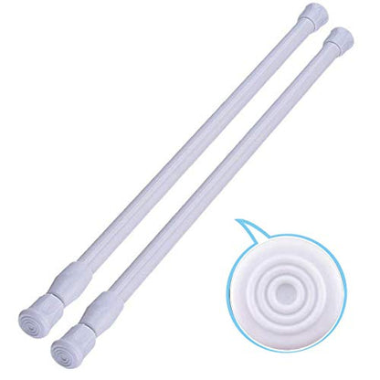 2 Pack Small Tension Rods 15.7 in to 28 Curtain Rods Window Rods in Extendable Width Spring Cupboard Bars for Kitchen Utensils, Closet, and Cabinet, Fit in The Spaces to Stay Up - color: White, size: 15.7" to 28"-2PCS