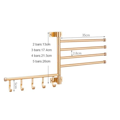 ZHOUXIAO Modern Swing Out Towel Bar Holder with Hooks for Bathroom and Kitchen/Gold Swivel Multiple Towel Rack, Towel Bar Folding Arm Swivel Hanger Bathroom Storage Wall Mou 5Bars