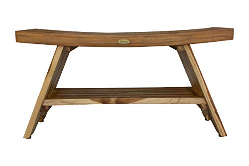 EcoDecors Serenity 35-Inch Teak Shower Bench with Shelf, 300 lb | Easy assembly and elegant teak design create a functional shower bench for inside shower use with spa-inspired style - size: 35" shelf