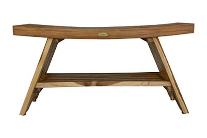EcoDecors Serenity 35-Inch Teak Shower Bench with Shelf, 300 lb | Easy assembly and elegant teak design create a functional shower bench for inside shower use with spa-inspired style - size: 35" shelf