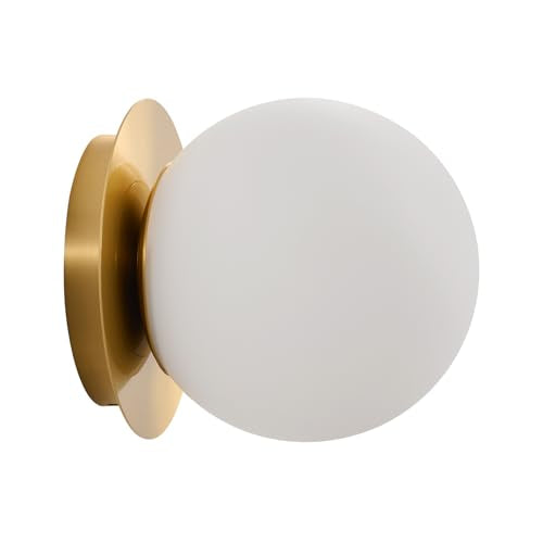 Modern Gold Globe Wall Sconce，Single Light with Milk Glass Shade | 6" Minimalist Spherical Vanity Sconces,Contemporary Small Brass Ball Lights Fixture for Entryway Bedside Bathroom,E26 Base - color: Gold - Milk Glass, size: 1-Light