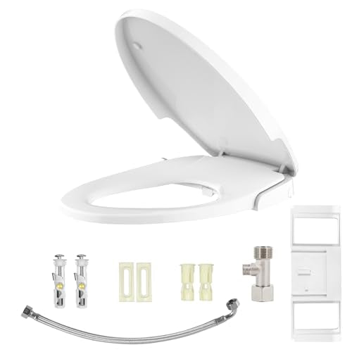 19'' Elongated Toilet Seat Quick Release Hinges for Easy Cleaning, Dual Nozzle Front Rear Wash, Durable PP Material, Easy Installation, Fits Most Standard Toilets - color: White, size: Elongated