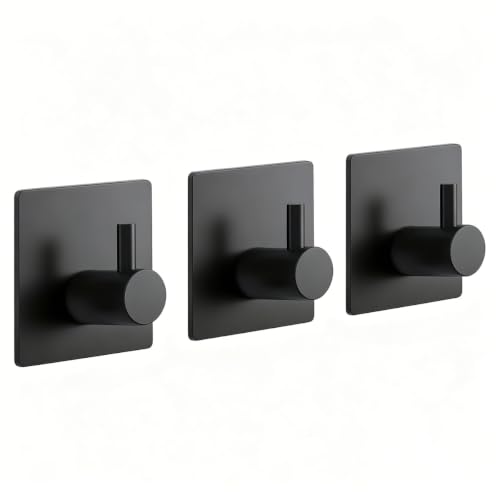 3PCS 3pcs Stainless Steel Sticky Hooks Matte Black Self Adhesive Waterproof Towel Hooks for Shower Walls Bathroom Kitchen, Black - color: Black