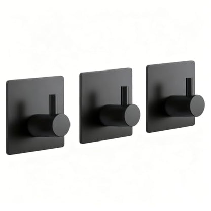 3PCS 3pcs Stainless Steel Sticky Hooks Matte Black Self Adhesive Waterproof Towel Hooks for Shower Walls Bathroom Kitchen, Black - color: Black