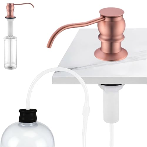 Brass Kitchen Soap Dispenser, Red Copper in Sink Liquid Dish Soap Dispenser, Under Sink Hand Metal Dispenser Pump, 47.2" Silicone Long Tube for 0.79 "- 1.38" Bottle Mouths - color: Red Copper, size: With Hose