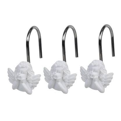 Twofish Home White Angel Shower Curtain Hooks Anti Rust Shower Curtain Hooks Decorative Resin White Angel Shower Curtain Rings Set of 12 - color: White Angel