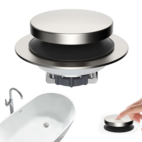 Hibbent 3 in 1 Metal Bathtub Drain Stopper, Universal Pop Up Tub Stopper, Bathtub Drain Hair Catcher, Removable Filter Basket, Drain Plug for 1.5''~2.4'' Drain, Brass Bullet Core, Brushed Nickel - color: Brushed Nickel