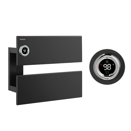 P&Dlusir X Series Heated Towel Rack, 2 Panel, Black, Left-Wiring | Thermo Control and Timer (1-24h, On), Fast Heating and Drying, Memory & Remote Control Compatible, Memory Function - color: Black, size: 2 Panel