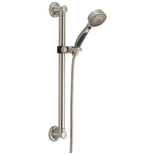 Delta Faucet 9-Spray Slide Bar Hand Held Shower with Hose, Brushed Nickel Handheld Shower Head, Slide Bar Hand Shower, Handheld Shower, Detachable Shower Head, Stainless 51900-SS - color: Stainless
