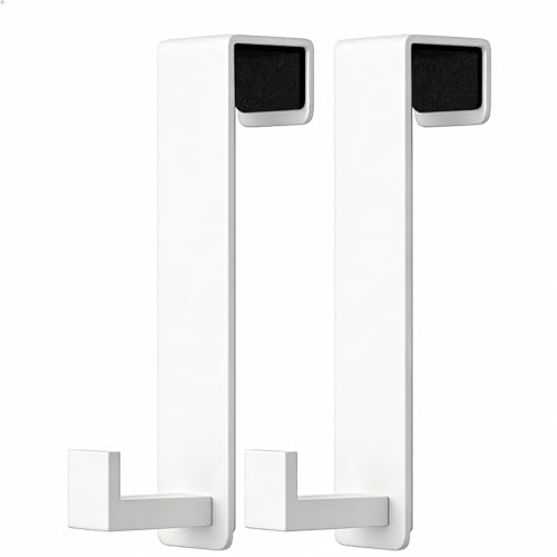 PMMASTO 2-Pack Over The Door Hooks - Rustproof Stainless Steel Door Hangers for 1-3/4 Inch Doors, Non-Marking and Tool-Free Easy Install (White, L Shape-Fits 1-3/4" Thick Door) - color: White, size: 7.5 Inch, Fits 1-3/4" Thick Door