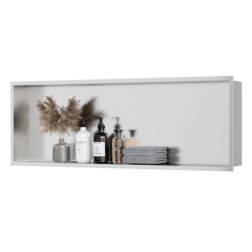 Neodrain Stainless Steel Shower Niche Brushed 36"x12" No Tile Needed | Recessed Wall Niche, Space-Saving, Waterproof & Durable Niche for Shower Storage - color: Brushed Stainless Steel, size: 36X12In