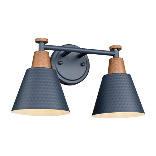 FEMILA 2 Light Bathroom Vanity Light, 15" Modern Bathroom Lighting Fixtures Over Mirror, with Woodgrain Finsih, 4FG59B-2W Blue-NW - color: Navy Blue & New Woodgrain, size: 15"