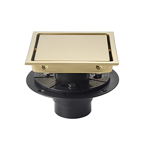 6 Inch Square Invisible Shower Floor Drain Gold, Detachable Bathroom Floor Drain Flange, Insert Tiles for Filtering in The Grille Plate Cover, SUS304 Stainless Steel Wire Drawing - color: Brushed Gold