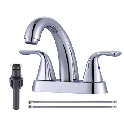 Chrome Bathroom Sink Faucet, 4 Inch Centerset Bathroom Faucet | ALEASHA 2 Handles Vanity Faucet with Pop Up Drain Stopper, RV Lavatory Vanity Faucets with Aesthetic Appeal - color: Chrome