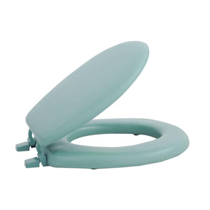 PowerSellerUSA Vinyl Round Soft Toilet Seat, Adjustable Hinges Toilet Seats with Non Slip Grip Tight Bumpers, Standard Heavy Duty Plastic Bathroom Toilet Seat Close Lid Set, Light Green - color: Light Green - Vinyl, size: 17" Standard