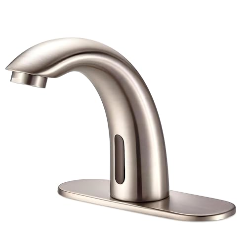 Touchless Bathroom Sink Faucet - Automatic Motion Sensor Restroom Toilet Faucet - Battery Operated for Commercial Lavatory, Brushed Nickel - color: Brushed Nickel