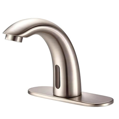 Touchless Bathroom Sink Faucet - Automatic Motion Sensor Restroom Toilet Faucet - Battery Operated for Commercial Lavatory, Brushed Nickel - color: Brushed Nickel