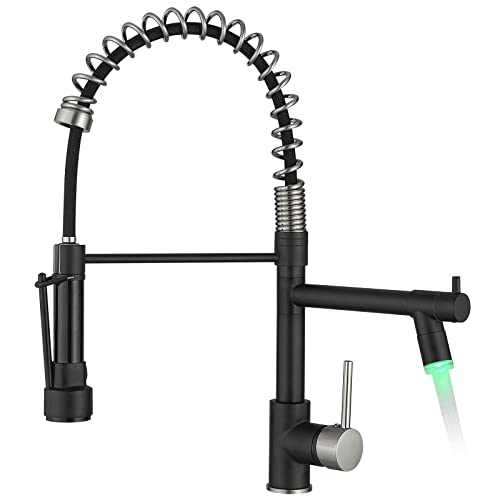 AIMADI Kitchen Faucet Black,Black Stainless Steel Kitchen Faucet | with Pull Down Sprayer,Single Handle Faucet for Kitchen Sink with LED Light - color: Black Nickel, style: with LED Sprayer