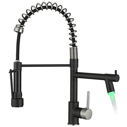 AIMADI Kitchen Faucet Black,Black Stainless Steel Kitchen Faucet | with Pull Down Sprayer,Single Handle Faucet for Kitchen Sink with LED Light - color: Black Nickel, style: with LED Sprayer